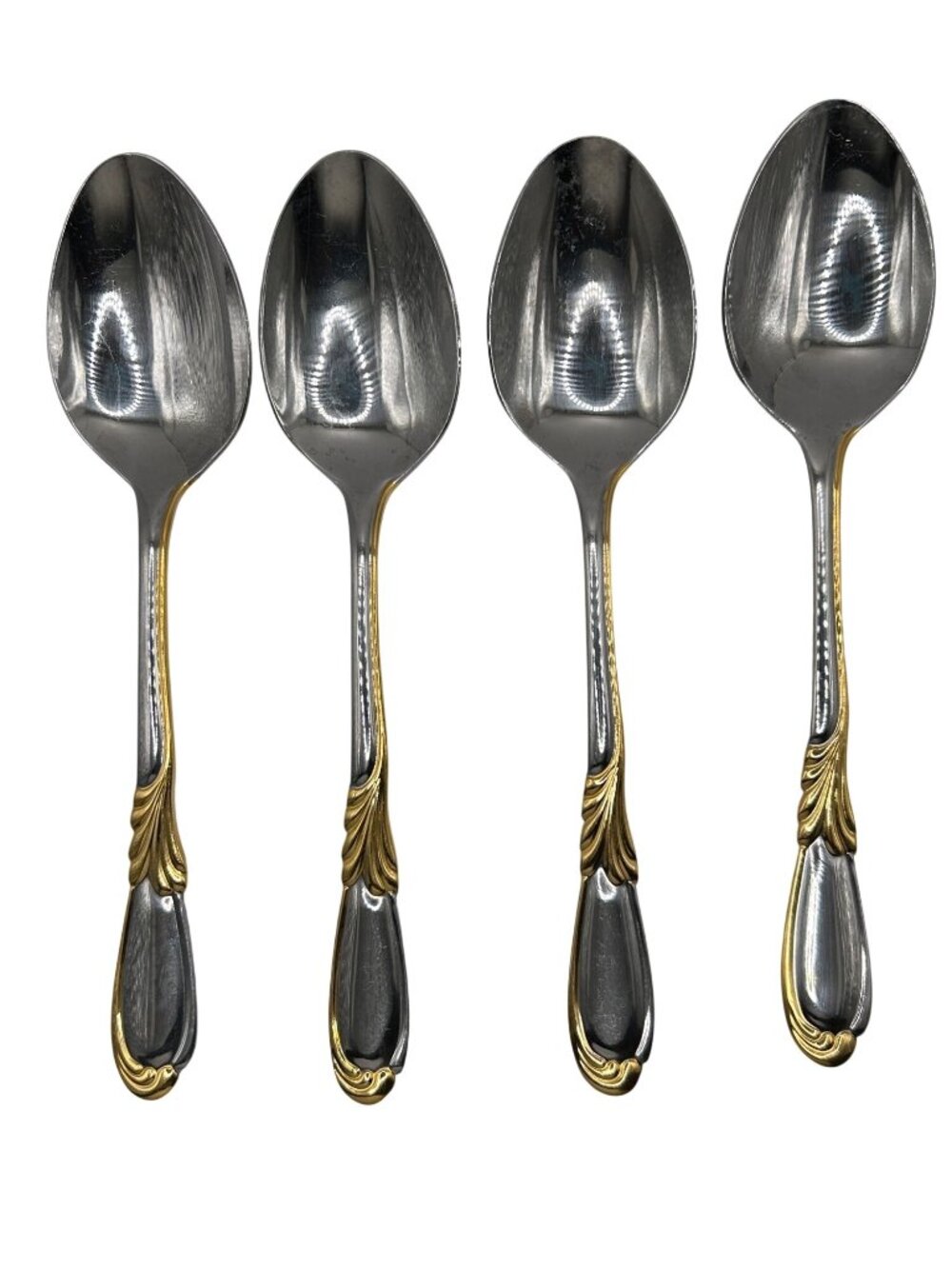 Retroneu Linda Stainless Steel Gold Accent Soup Spoons Set Of 4 Made In Korea